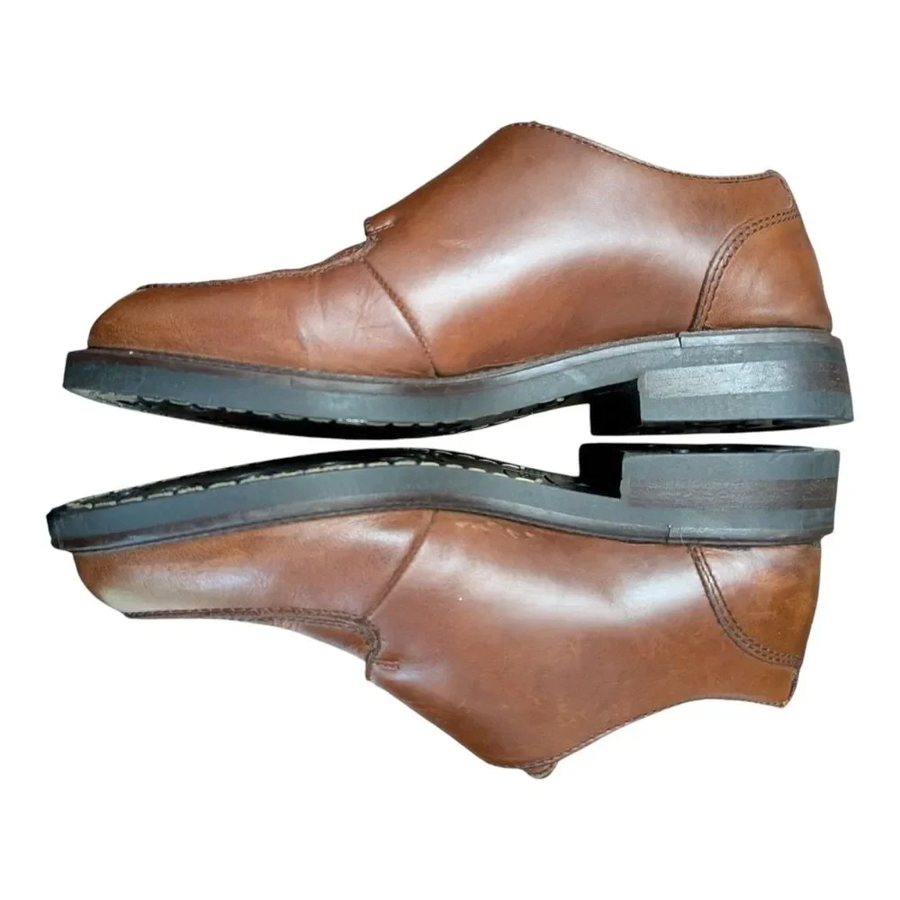 Kenneth Cole Men's 10 Monk Strap Shoes Leather Loafers Dress Brown Vtg Chunky